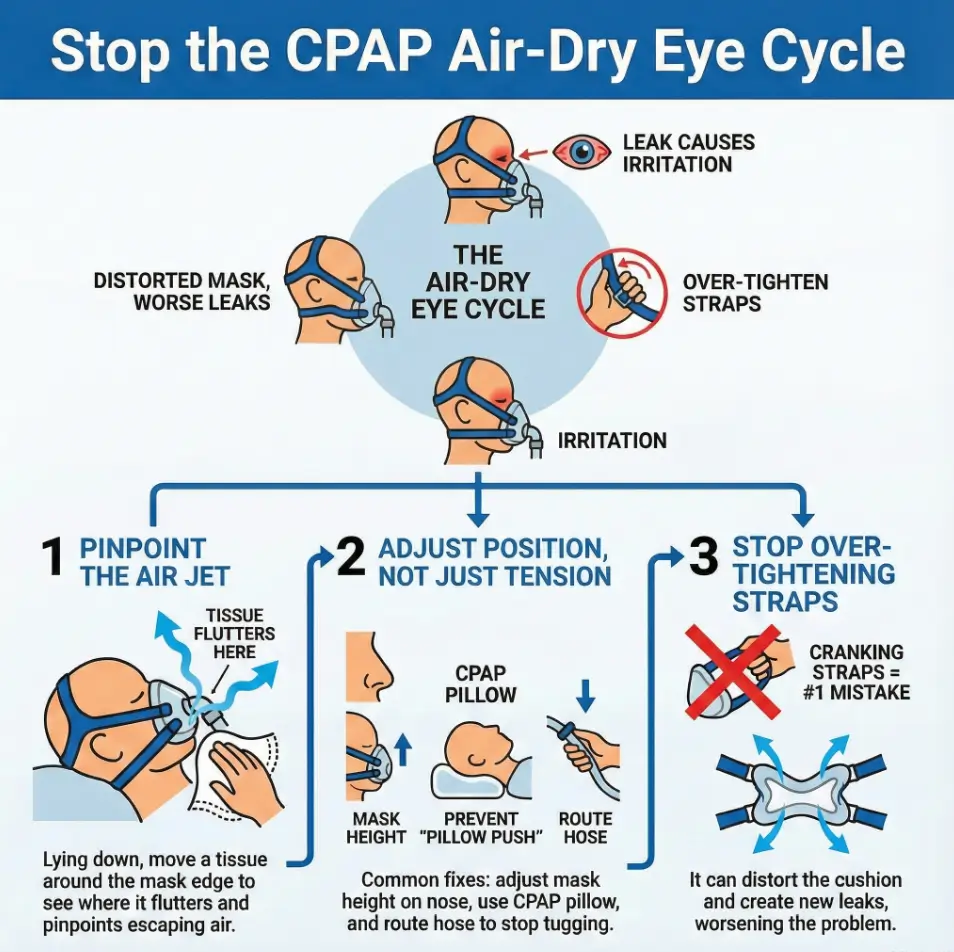 CPAP mask leak into eyes