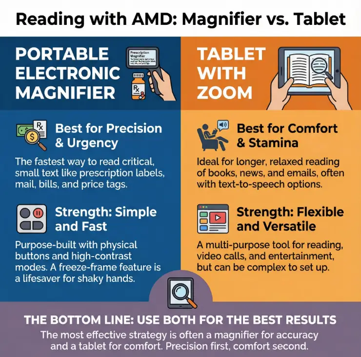 Low-vision reading for 80+ with AMD
