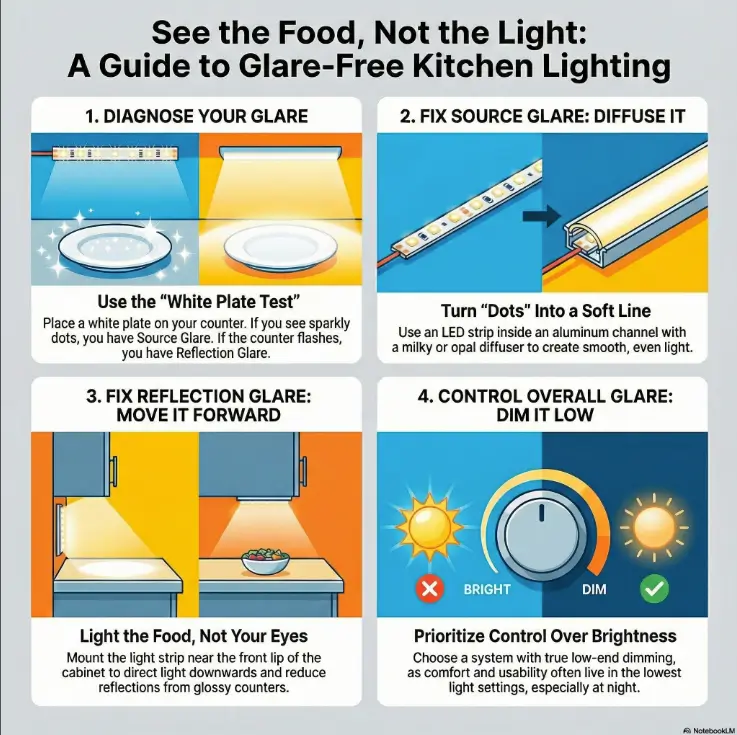 Glare-free under-cabinet lighting