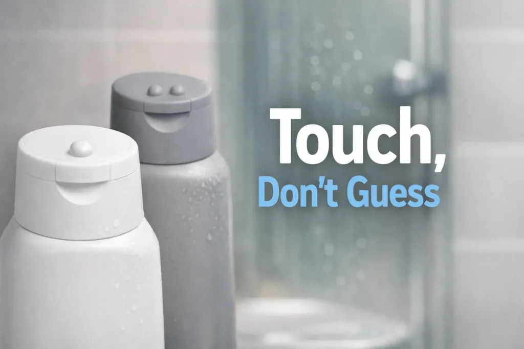 tactile labels for shampoo and conditioner