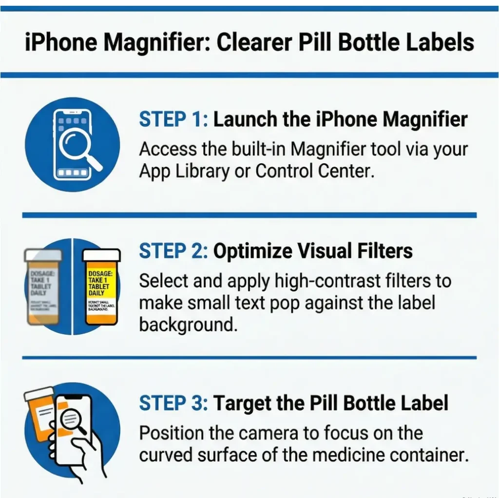 iPhone Magnifier filters for pill bottles