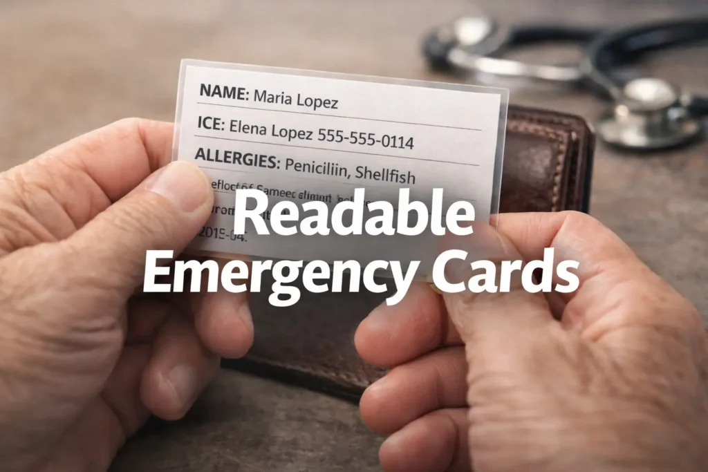 wallet card emergency info template for low vision seniors