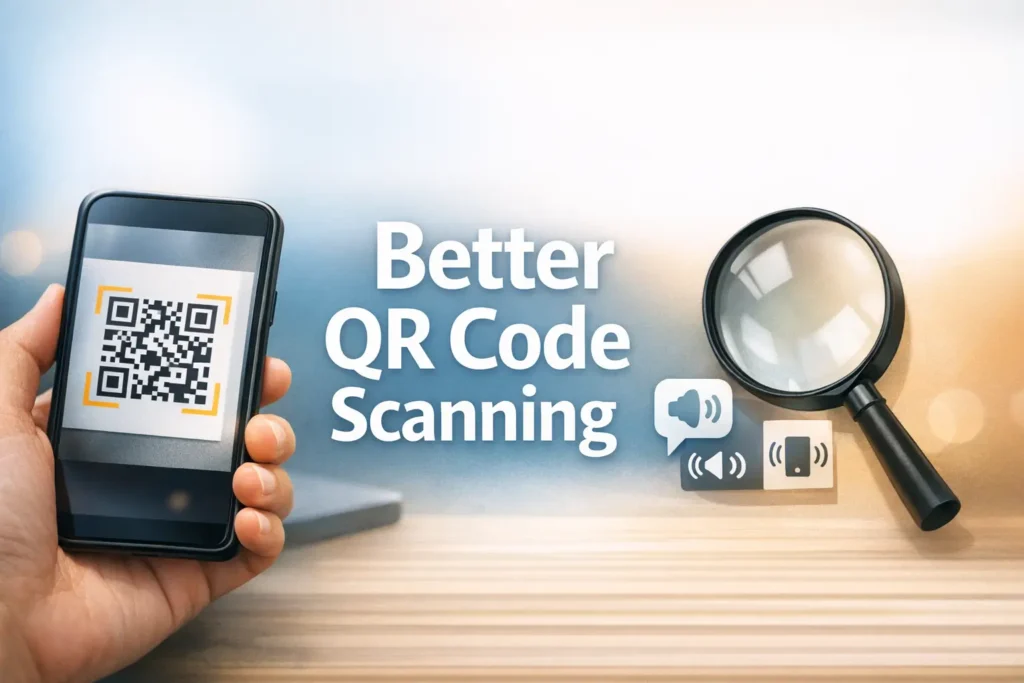 QR code scanning for low vision