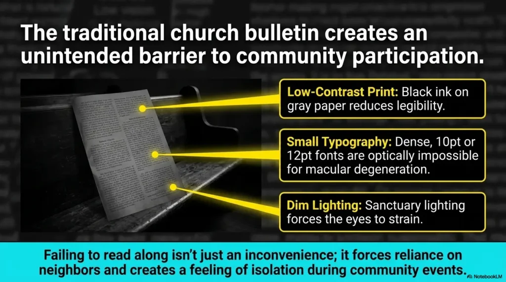 church bulletin reading low vision