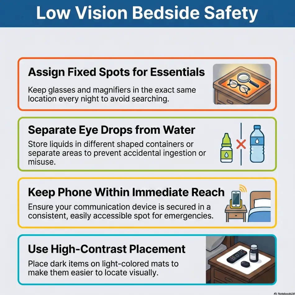low vision bedside organization